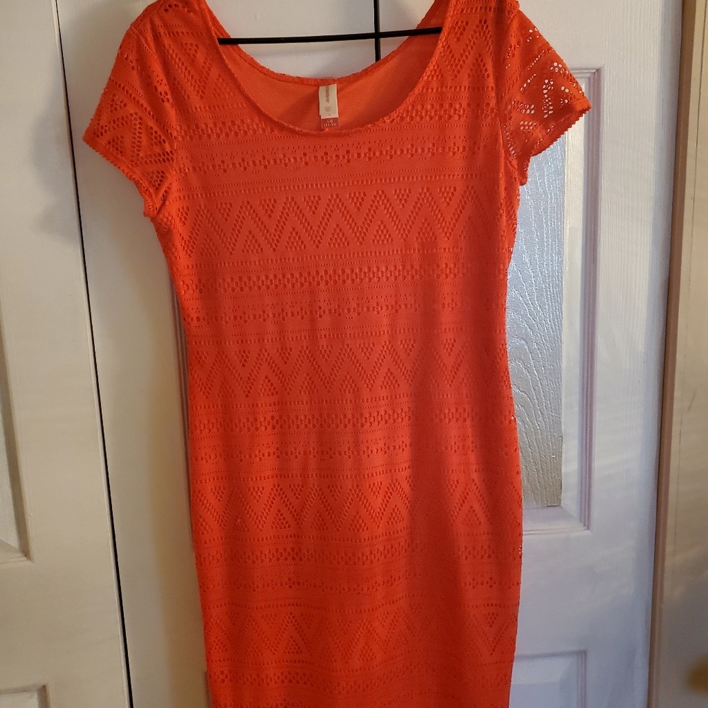 No Boundaries Peach Knit Lace Dress Size Lg
